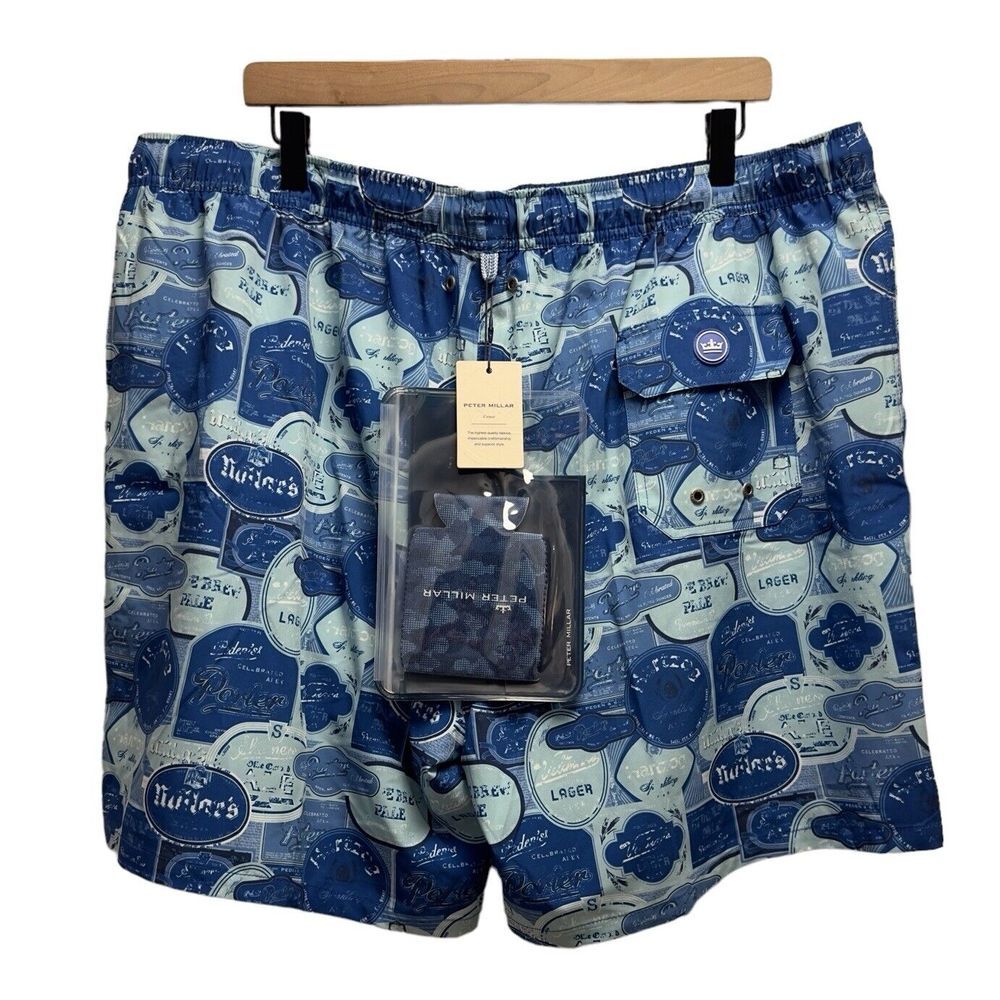 Peter Millar NEW Mens XXL Swim 7" Trunks Vintage Beer Labels Caddie Phone Koozie